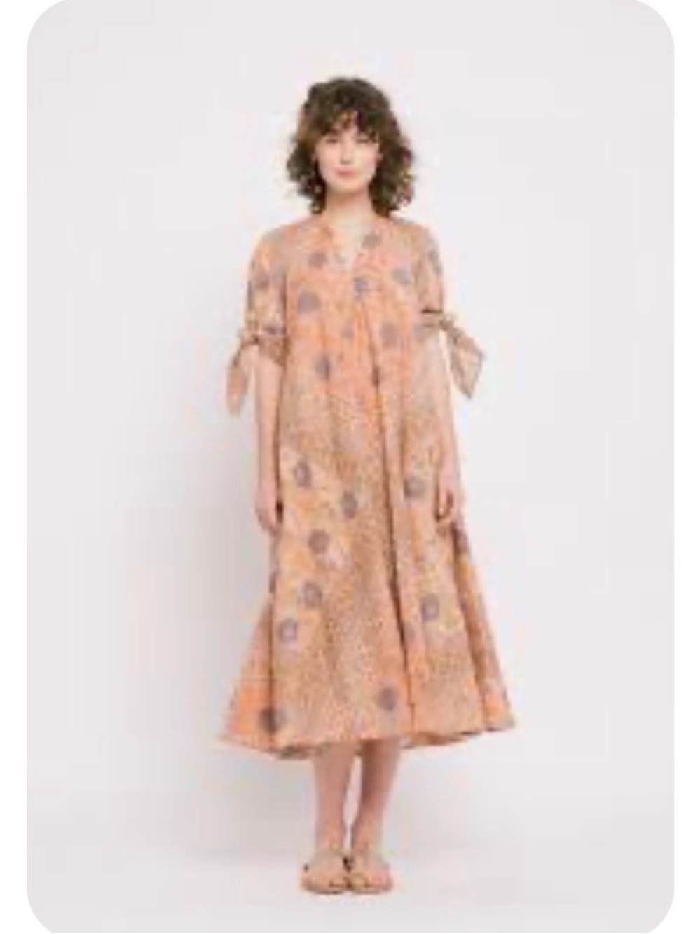 Matta NY Manasi Booj Dress Peach Geometric Block Print Cotton Voile Boho Small S